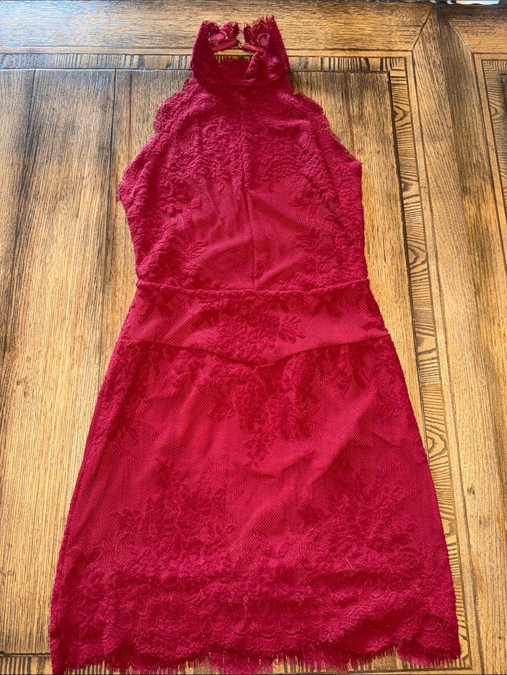 Free People Burgundy Lace Halter Mini Dress